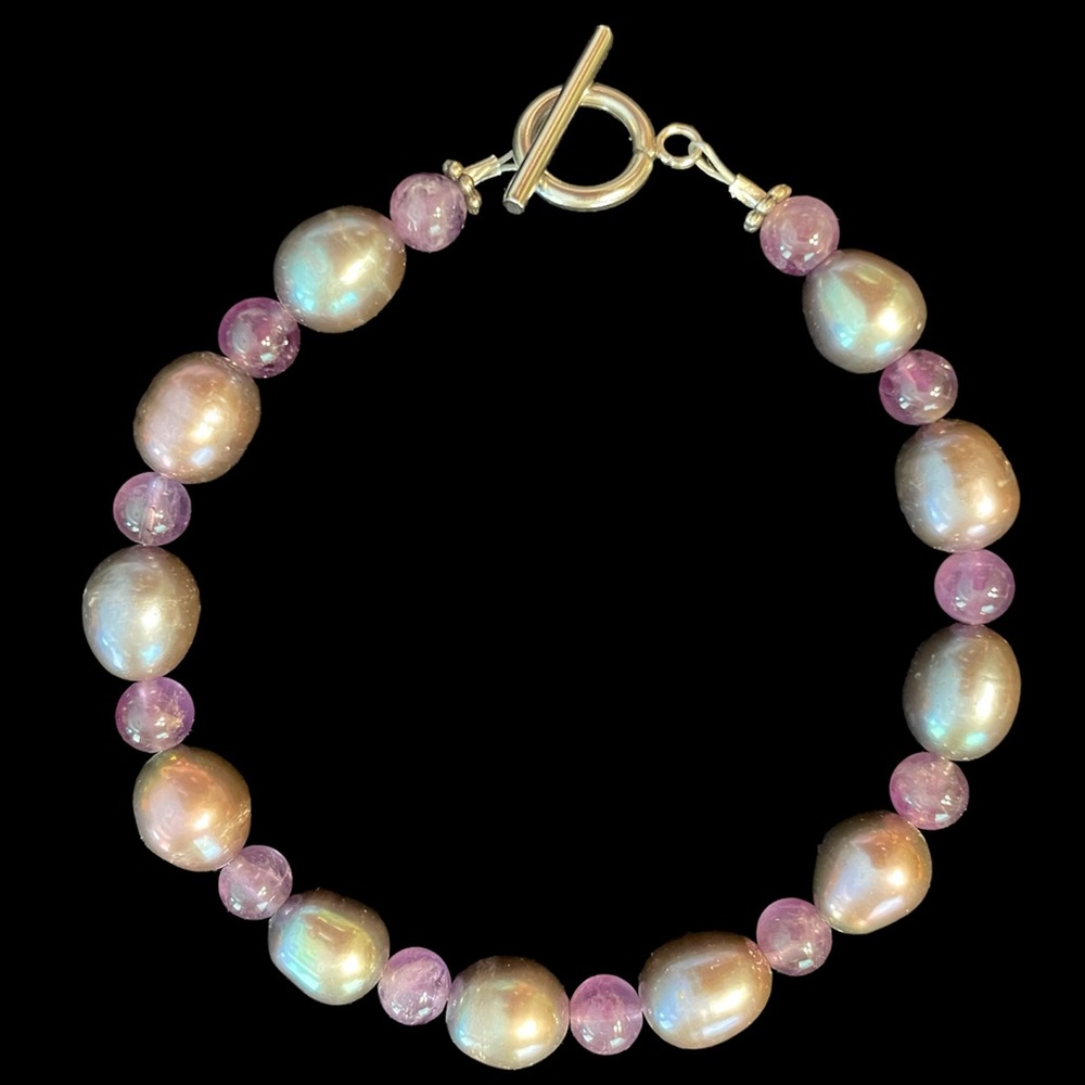 Peacock Freshwater Pearl n Amethyst Bracelet